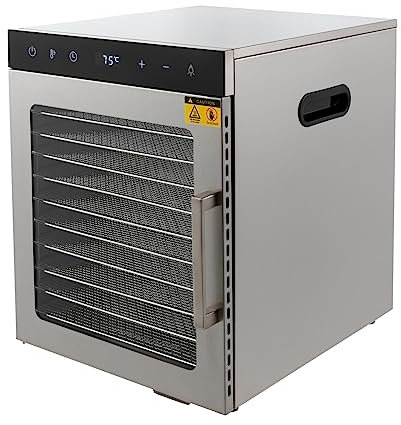 Mermajestic Alle Edelstahl 10-Stufen-Dehydrator, 30-90 ° C verstellbare Temperaturregelung, LED 24 Stunden digital Zeit, med 10 brickor, 240 watt-torkare zur Trocknung einer Vielzahl von Fleisch