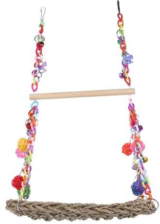 Toyvian Altalena per Arrampicarsi e Esplorare Piccoli Uccelli Doppio Strato per Pappagalli e Catena Colorata Amaca in Paglia Intrecciata Accessorio per Gabbia