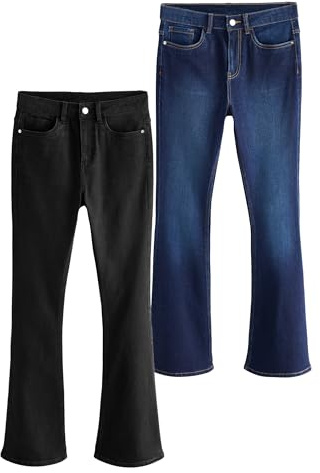 THE SET Femme Jean évasé en Denim, Lot de 2 | Coupe standard, Taille mi-haute, Fermeture zippée
