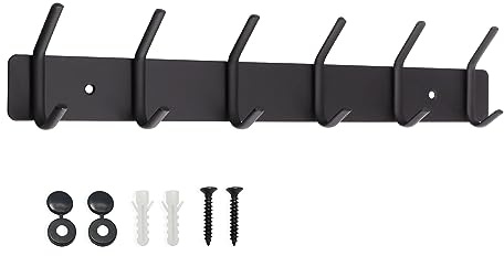 AJLTPA Coat Hooks Wall Mounted, Wall Coat Rack, Coat Hooks for Hanging Robe, Towel, Clothes, Hat, for Bathroom, Bedroom (Black, 6 Hooks)