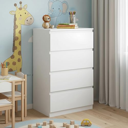 ZECIIYE Commode à 4 Tiroirs,Buffet,Coiffeuse Table de Chevet,Commode a Langer,Modern Chiffonnier Meuble de Rangement pour Chambre,Salon,Bureau et Entrée,Blanc,60X40X98cm