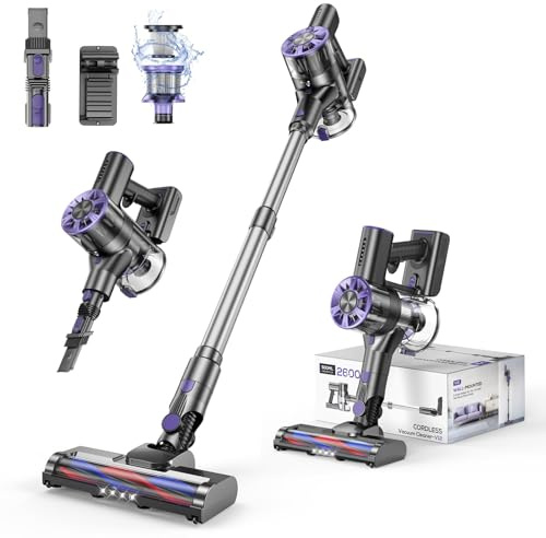 Comvtu Cordless Vacuum Cleaner Rechargeable with 2600mAh Detachable Battery, Powerful Vacuums with 2 Adjustable Modes, Lightweight Portable Stick Vacuum for Home (Indigo Purple)