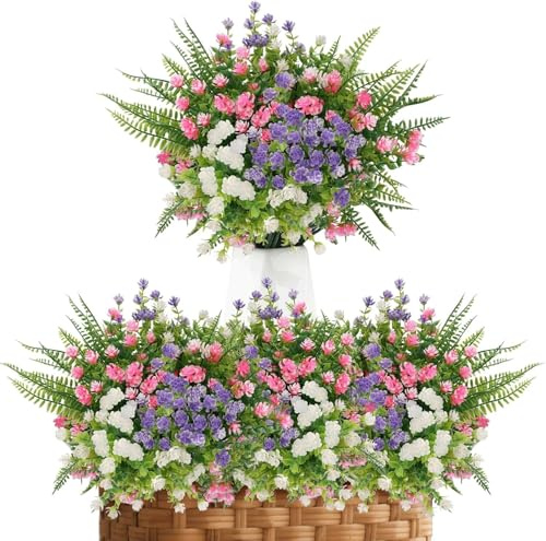 ddckj 14 manojos de flores artificiales de eucalipto decorativas plantas de balcón artificiales resistentes a la intemperie flores artificiales balcón para casa jardinera de balcón decoración de boda