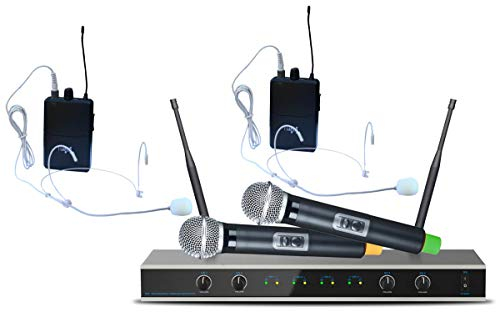 E-Lektron IU-4011MH digital UHF Funkmiktrofon System mit 2X Hand-Mikrofon + 2X Headset-Mikrofon drahtlos Set