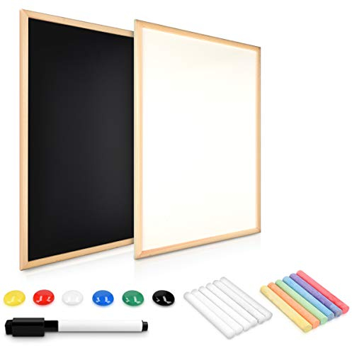 Navaris 2in1 Magnet Tafel Whiteboard - 60x40 cm Kreidetafel Memoboard magnetische Seiten - Magnetwand zum Wenden mit Magneten Kreide Stift Halterung