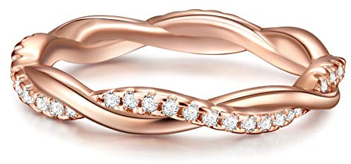 Trilani Damen-Ring Verlobungsring Sterling Silber rosévergoldet mit Zirkonia weiß in Brilliantschliff - Wickelring mit Stein Trauring geschwungen