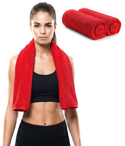 EOC Evolution of Cotton Lot de 2 serviettes de sport 30 x 130 cm, rouges, en 100 % coton, certifiées Oeko-Tex, extrêmement absorbantes et à séchage rapide, idéales pour le fitness, la gym et le yoga