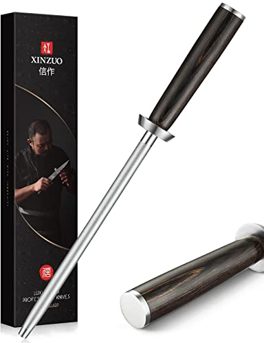 XINZUO 36.2cm Diamante Acciarino per Affilare, Professionale Acciaio ad Alto Tenore di Carbonio Acciaini Affilatori, Per Affilare vari Coltelli da Cucina -Manico in Pakkawood