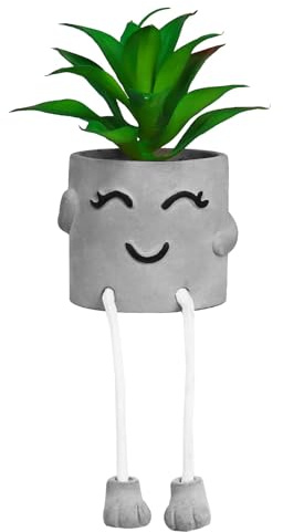 Zerzsy Artificialplant Succulents in Cement Pots with Hanging Leg, Kitchen Shelf Decoration,Bathroom Mini Plants Decor, Shelf Decor Accents, Office Wall Decoration - Set of 1