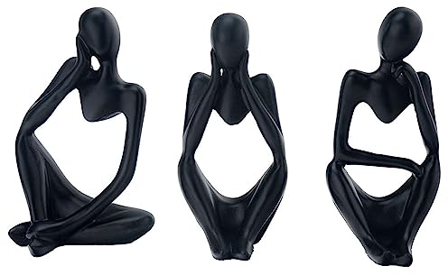 PIGPIGFLY DREI Leute Deko Figuren,Deko Wohnzimmer,Home Store Dekoration, Modern Abstract Kunst Skulpturen Deko, Bürodekorationen,Polyresin, Geschenk(Schwarz)
