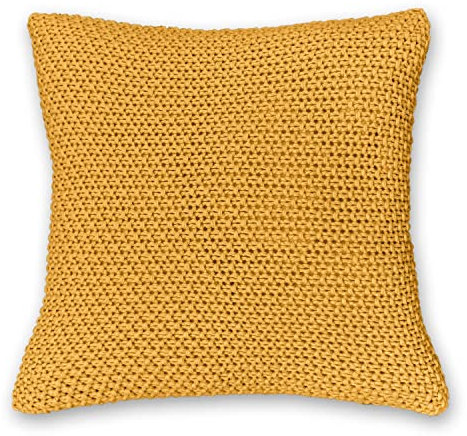 wometo Kissenbezug Strick 45x45 gelb senfgelb - Reißverschluss Oeko-TEX Sofakissen Dekokissen warme weiche Kissenhülle mit edlem und schlichtem Strickmuster