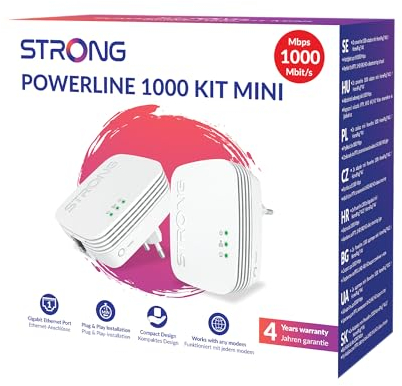 STRONG - Powerline 1000 Duo Mini - 2 Adattatori 1000 Mbps - Accesso a Internet ad Alta Velocità - Portata di 30 m - Compatibile con Tutti i Modem/Router - Ethernet - Installazione Facile - Bianco