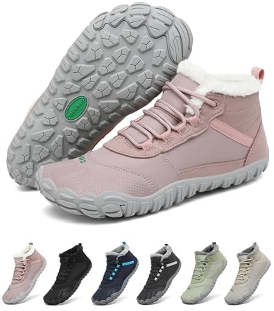 SAGUARO Botas de Invierno Mujer Forrados Barefoot Shoes Caliente Botines con Cordones Nieve Antideslizante, Rosa 39