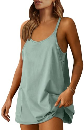 ANRABESS Women Athletic Dress Summer Tennis Workout Active Sports Mini Romper Dress Built in Shorts Travel Vacation Clothes Gray Blue Medium