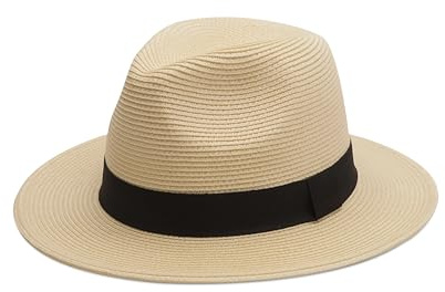 Joywant Abby Straw Sun Hat for Women with UV Protection Wide Brim Wind Lanyard,Travel Foldable Summer Beach Hat Panama Fedora (Medium, Beige)