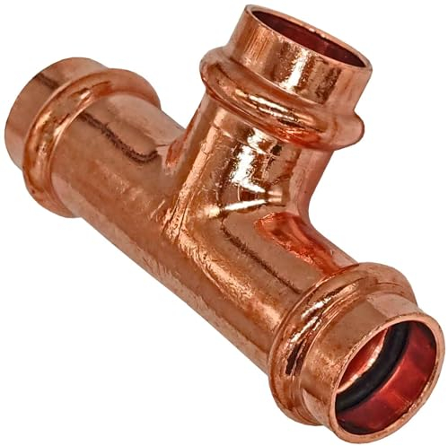 Press Fitting 2418 T Stück für Kupfer Rohr Außendurchmesser 28mm i-i-i 3 Muffen Anschlüsse zum Verpressen V Kontur Trinkwasser 90° Grad Abzweig Verbinder Heizung Sanitär Wasser