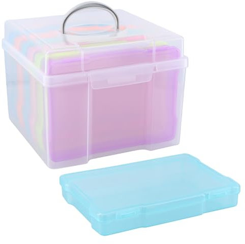 Fangehong Foto Aufbewahrungsbox, Fotoboxen Aufbewahrung mit 6 Innenboxen, Foto Organizer mit Griffen, Karten Schachtel Plastik, Sortierboxen Saatgut Perlen, 20x14,5x3cm, Summe 21x21x16cm (Mehrfarbig)