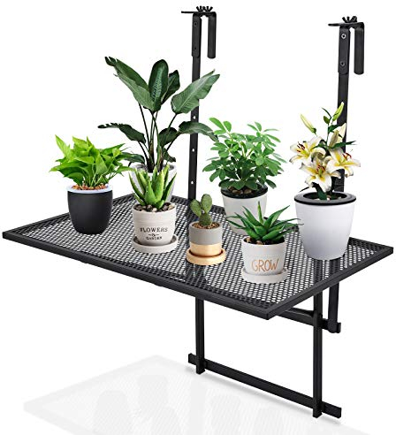 COSTWAY Balkontisch klappbar, 5-stufig höhenverstellbar, Balkonhängetisch zum Einhängen, Hängetisch Metall, Klapptisch bis 20 kg, Beistelltisch wetterfest, für Balkon Garten Terrasse, Schwarz