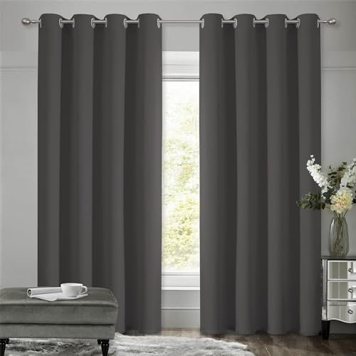 VEHEDE Vorhänge Blickdicht Dicke Thermogardine Kälteschutz warm Hitzeschutz Dunkelgrau, Schlafzimmer Gardinen Verdunklungsvorhänge Lärmschutzvorhang 210 cm Lang, H 210 x B 140 cm, 2er Set