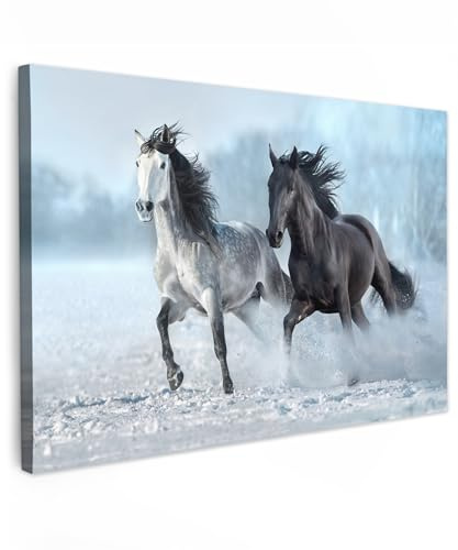 MuchoWow© Quadro Camera Da Letto 120x80 cm Quadri Soggiorno Decorazione Parete Quadri Moderni Su Tela Stampe Foto Con Cornice Quadretti Poster Casa Cavalli - Inverno - Animali - Natura - Neve