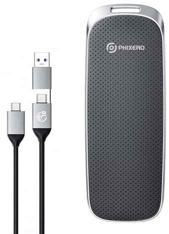 PHIXERO P10PRO Externe Tragbare NVMe SSD 2TB, Bis zu 1050MB/s, USB 3.2 Gen2, Inklusive 2-in-1 USB C Kabel, Externe Festplatte Portable SSD für iPhone 15/16 PRO/Android/Mac, Schwarz