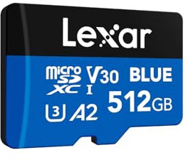 Lexar Blue Micro SD Karte 512GB, bis zu 160 MB/s Lesen, microSDXC UHS-I-Karte, Klasse 10, U3, V30, A2, Full-HD & 4K-Video, Hochgeschwindigkeits-Speicherkarte für Smartphones/Tablets/Action-Kameras