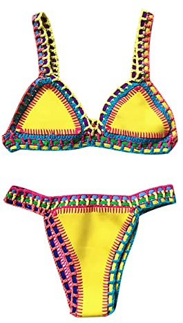 Maillot de Bain Canebiers Femme - Maillot de Bain 2 pièces en Tricot pour Femme - Brassière Triangulaire en Crochet - Haut et Bas - Taille Basse