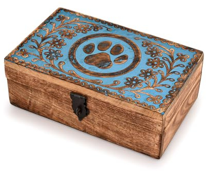 Mahasu Decorative Urn Mango Wood Urn Box for Human Ashes, Cremation Funeral Paw Print Box Urns for Dogs-Pet (8 x 5 x 3)