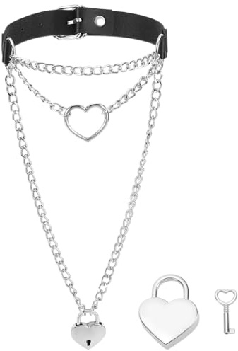 UNICRAFTALE Black Heart Leather Choker Necklace for Women O-ring Slip Chain Choker Long Necklace with Adjustable Buckle Punk Gothic Jewelry Accessories for Halloween Gifts