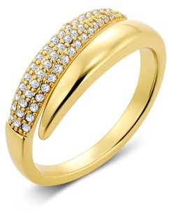 Rings Gold Chunky Wide CZ Open Adjustable Rings for Women Jewelry Gifts