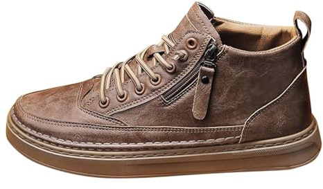 Chaussures en cuir pour homme - Baskets d'hiver pour homme - Avec fermeture éclair latérale - Chaussures de randonnée - Semelle plate - Chaussures de sport - Chaussures de sport - Couleur unie