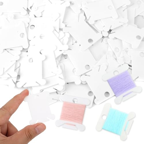 BOXOB 200uds Bobinas Hilo Bordar, Blancas Organizador Hilo Punto cruz con Orificios y Ranuras Colgar Bobinas para Máquina Coser para Costura Manualidades y Almacenamiento