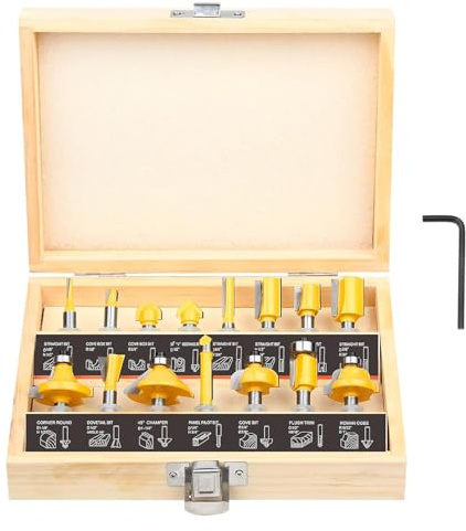 Boren 15Pieces Router Bits Set 1/4 Inch Shank Woodwork Tools，for Doors for Beginners Woodwork Tools，Tables,Shelves,Cabinets,DIY Woodwork.