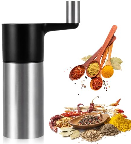 Molinillo de nuez moscada, 3 nueces moscadas, acero inoxidable con recipiente de almacenamiento y manivela para nuez moscada entera, habas tonka