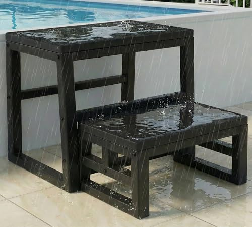Convertible 2 Step Stool for Adults Kids, Waterproof HDPE Stepping Stools with Non-Slip Surface, Folding Steps Heavy Duty All-Weather for Kitchen, Hot Tub, Bathroom, Bedroom or Outdoor RV Step