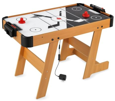 JugaToys - Juego de Air Hockey de Mesa Eléctrico - con Discos y 2 Marcadores Manuales - Juego Arcade para 2 Jugadores +3 años - Estructura Resistente de Madera - Mesa de Aire para Niños y Adultos
