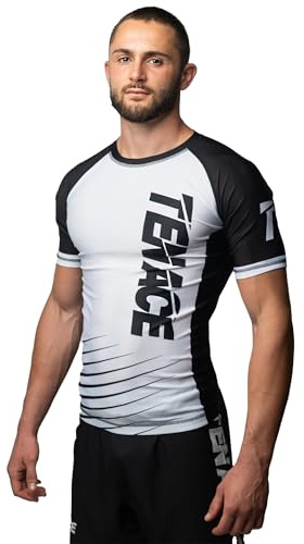 Tenace Camiseta Compresión Diseño Jiu Jitsu Competición - para Entrenamiento MMA, BJJ, Grappling Rashguard (FR/ES, Letras, S, Regular, Regular, Blanco)