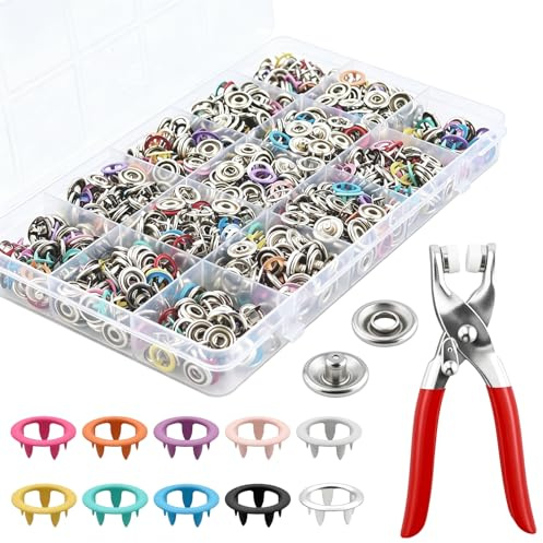Juego de 250 juegos de botones a presión de metal con alicates, botones huecos para manualidades, ropa de niños, bolsos, costura (multicolor)