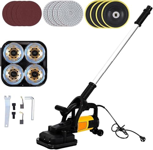 Levigatrice Elettrica per Pavimenti 3800 W, Levigatrice per Cemento a 4 Teste Con Asta Di Prolunga E 3 Tipi Di Dischi Abrasivi, 6 Velocità Regolabili, Per Piastrelle Di Cemento, Marmo E Granito