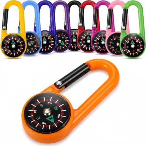 Ruvan Brújula Mosquetón Llavero Outdoor Pack de 10, Brújulas de Bolsillo de Colores para Senderismo, Camping, Orientación y Eventos, Accesorios Portátiles para Mochila y Llaves, Set de 10 Piezas