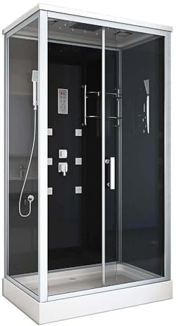 HOME DELUXE - Doccia completa WAVE XL - nera, dimensioni: 120 x 80 - inclusa radio, soffione a pioggia e accessori completi I doccia già pronta, doccia, tempio doccia