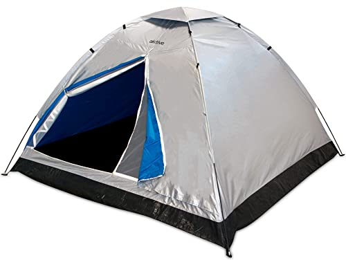 AKTIVE 4-Personen-Zelt, 205 x 205 x 130 cm, UV50-Schutz, wasserdicht, einfacher Aufbau, Tragetasche, 8 Heringe und 4 Seile, für Camping und Outdoor-Ausflüge (52687)