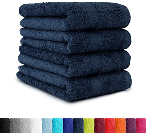 BaSaTex - 4er Pack Handtuch Set für Haushalt & Gäste - Frottee-Handtücher mit Aufhängeschlaufe aus weicher Baumwolle in 50x100cm - Waschtücher für Bad Öko-Tex Made in Green - Marine