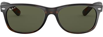Ray-Ban Unisex RB2132 New Wayfarer Polarized Square Sunglasses, Tortoise/Polarized Green, 55 mm