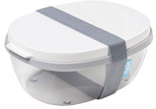 Mepal - Salatbox Ellipse - Salat-Lunchbox mit mehreren Fächern - Bento-Box für Salate unterwegs - Gesundes Mittagessen & Lifestyle - Plastik Meal Prep Box - 1300 ml + 600 ml - White