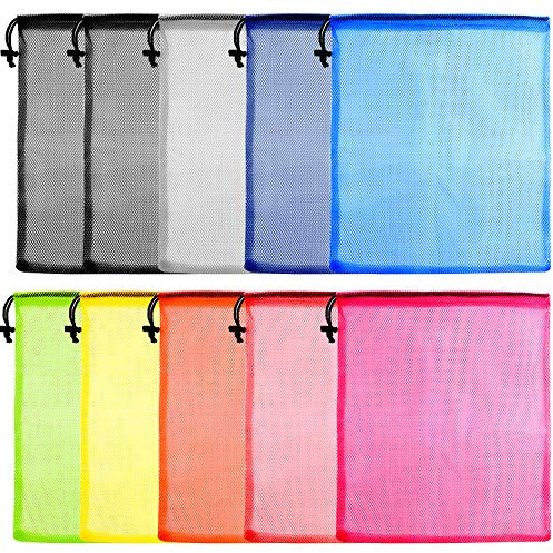 KUUQA 10 Pcs Mesh Drawstring Bag, Laundry Bag, Mesh Stuff Sack, Golf Ball Bag, Nylon Mesh Bag for Storage, Travel and Sports (Colorful, 13x15.5)