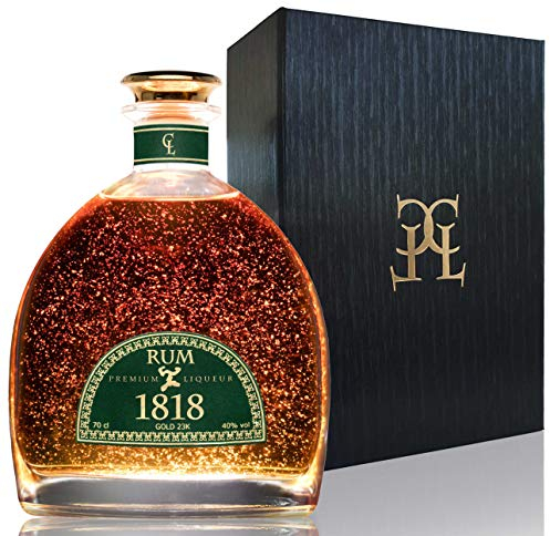 CONDE LUMAR - Ron 1818 XO - Premium Liqueur Gold 23K - Añejo Dominicano - Set para Regalar - Caja Estuche - Con Certificado de Oro de Calidad - 40% Vol - 70 cl