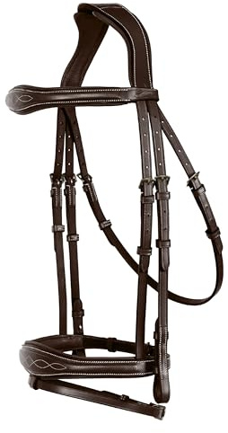 Exion Horse English Jumping Flash Bridle with Ergonomic Crownpiece, Soft Padded Anatomical Snaffle Noseband & Rubber Reins | Royal English Bridle (Choco Brown, Cob)