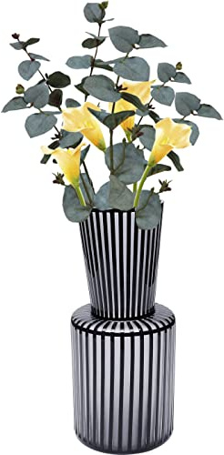 Kare Design Vase Roulette, Schwarz/Weiß, Große Blumenvase mit Streifen, Deko Vase, Tischvase, Glas, 41cm (H)