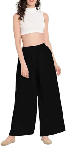 BODYWEAR LTD Women’s Palazzo Pants Wide Leg High Waist Lounge Yoga Trousers Lightweight Viscose Summer Casual Beach Wear(Black,24-26)